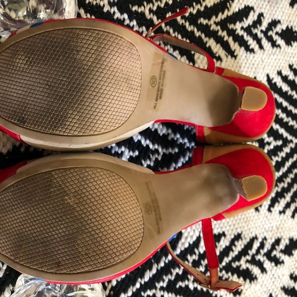 Red Navy Blue Tan Stiletto Heels - Picture 8 of 11